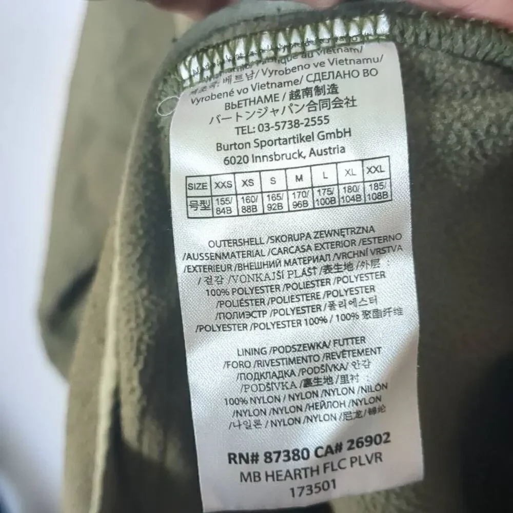 Burton Hearth Anorak Kangaroo Quarter Button Fleece Olive Camo Trim DryRide Swea